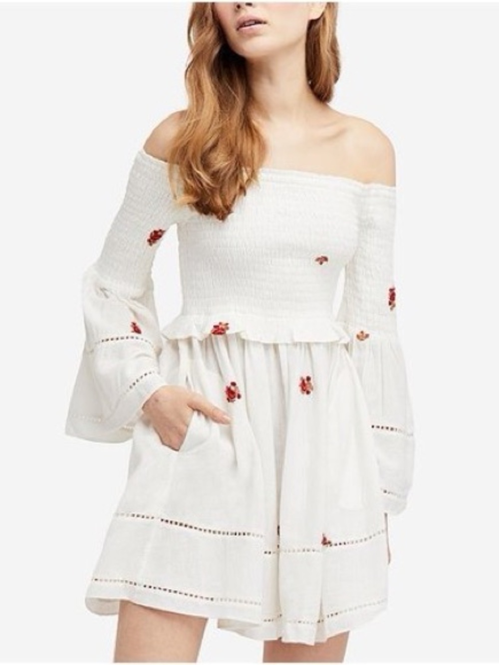 Free People Counting Daisies Embroidered White Floral Mini Dress Size Small